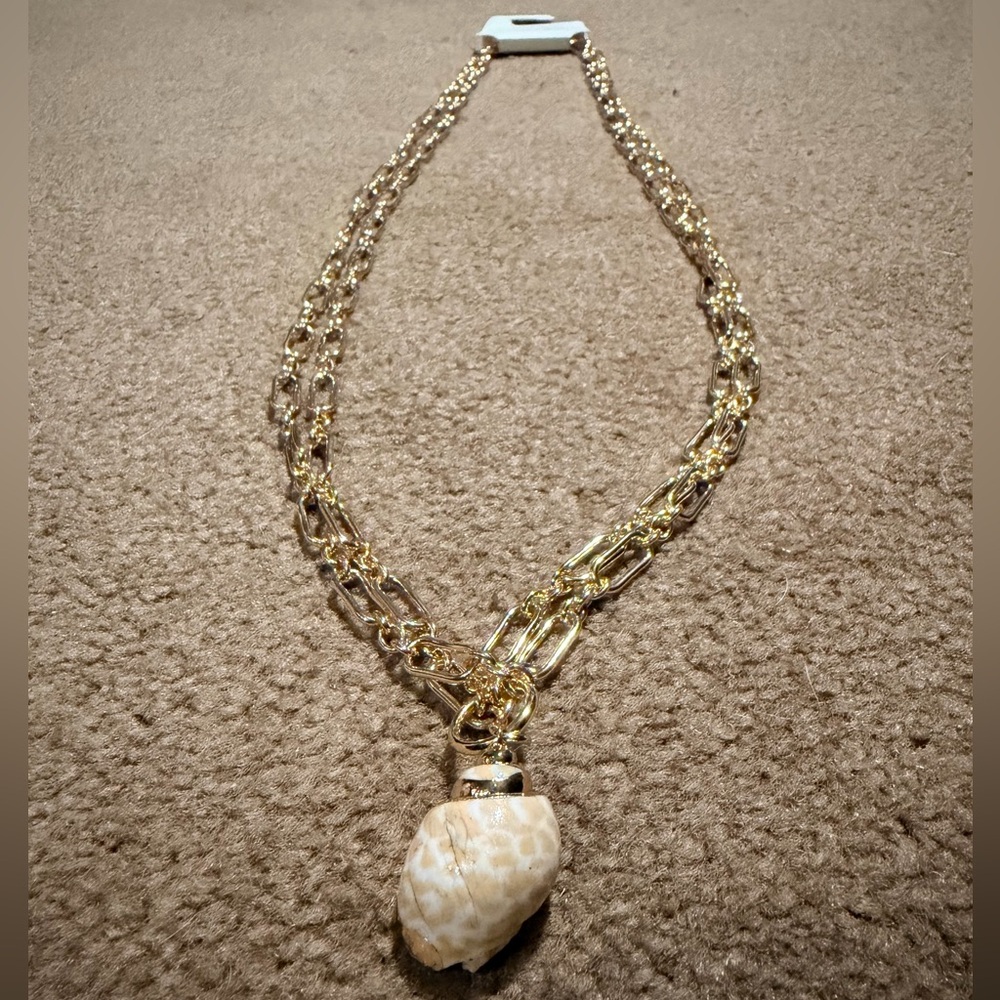 a new day Gold Double Chain Necklace with Shell Charm